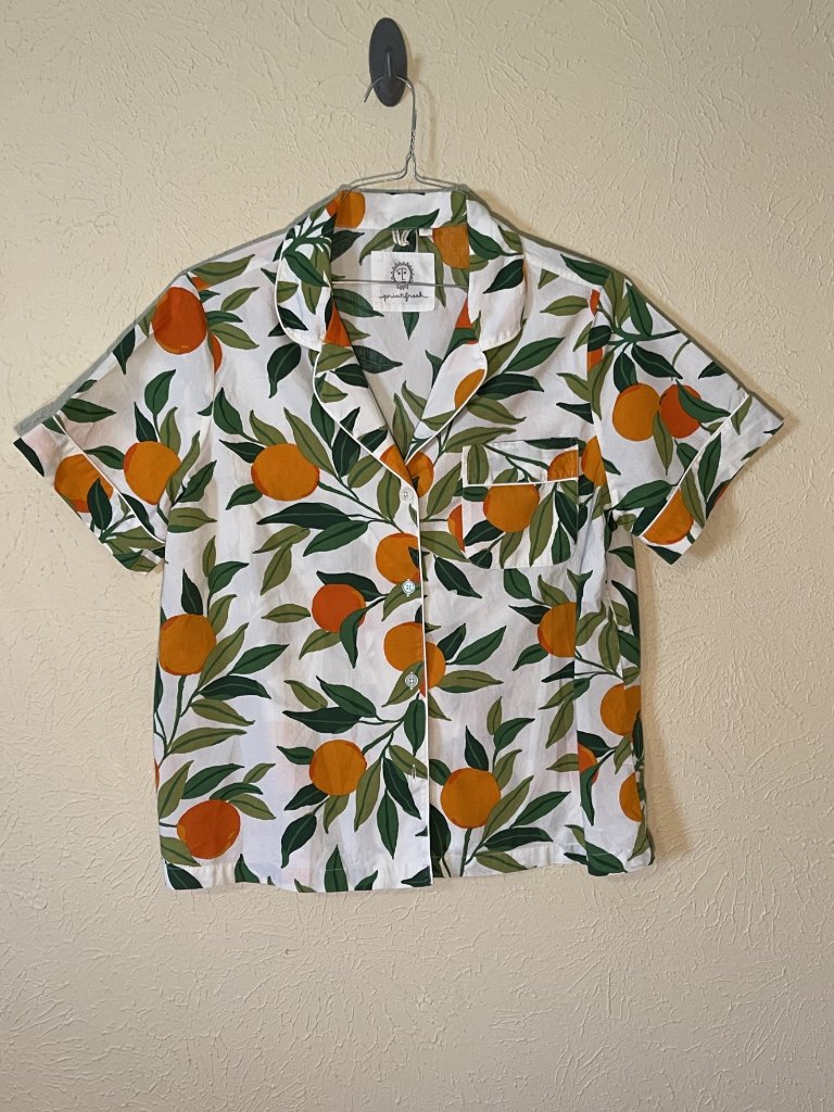 Print Fresh Pajama Top (Only) Oranges Pattern, Size Medium